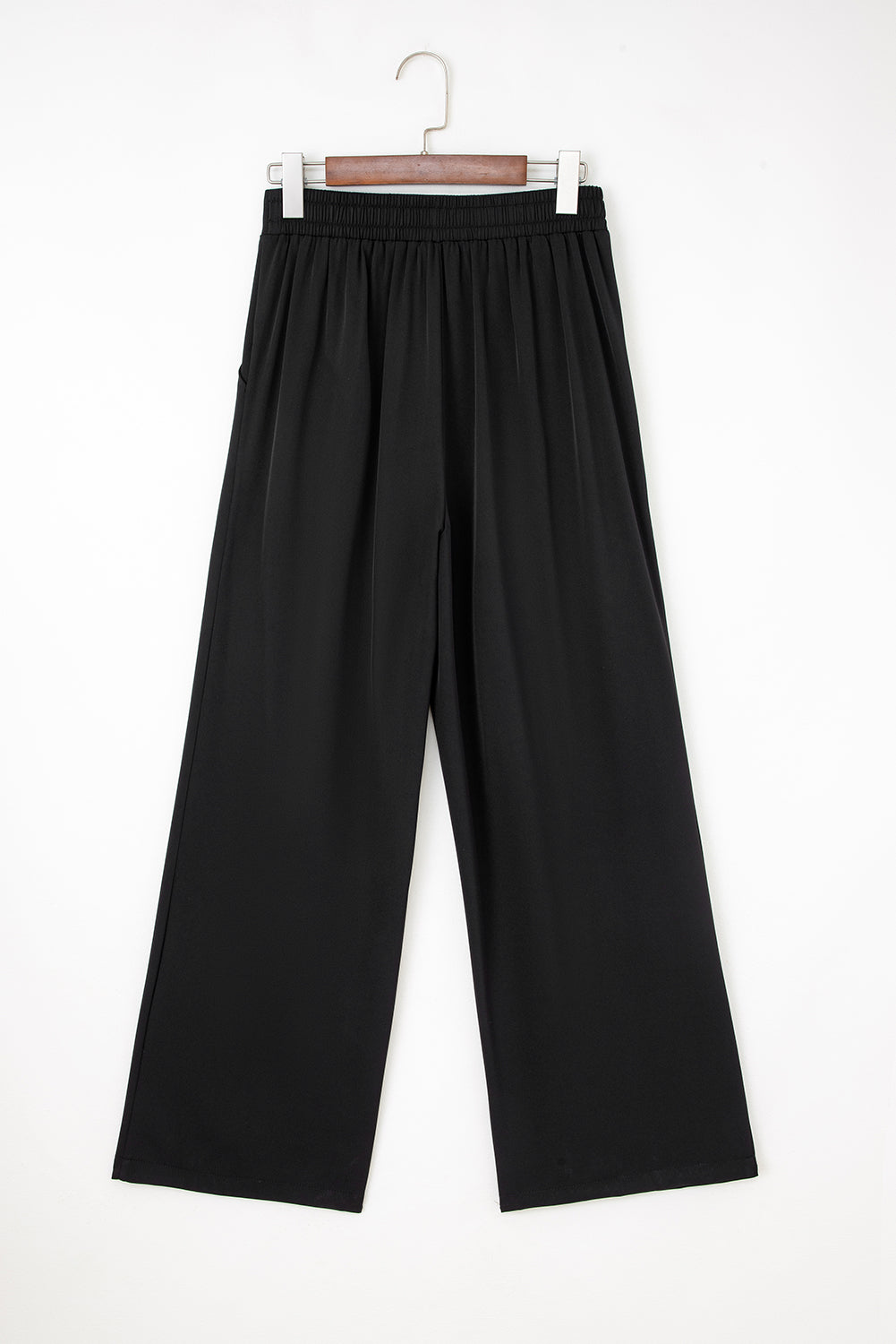 Black Pleated Detail Pull On High Elastic Waist Loose Straight Pants