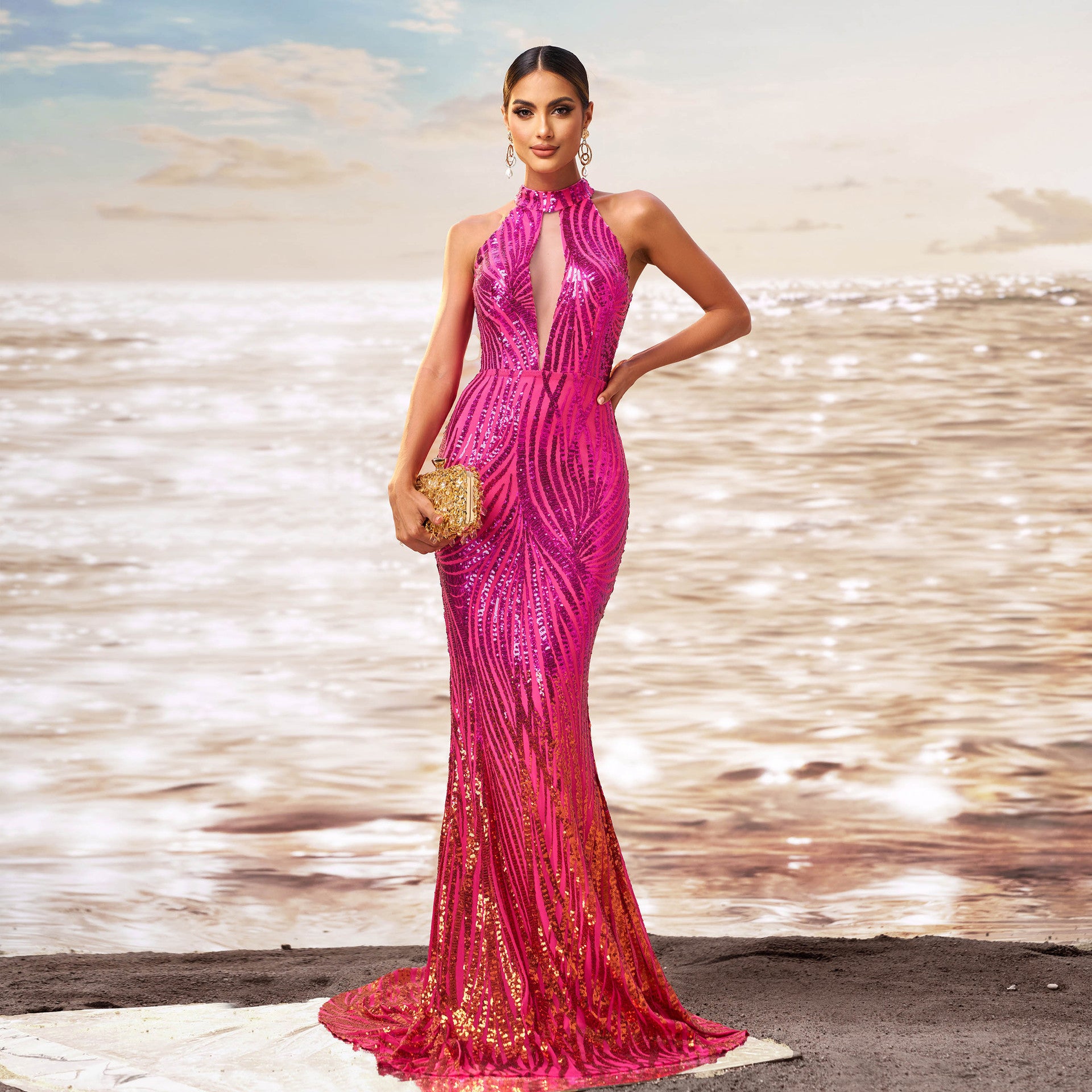 Sequined Fishtail Evening Dress