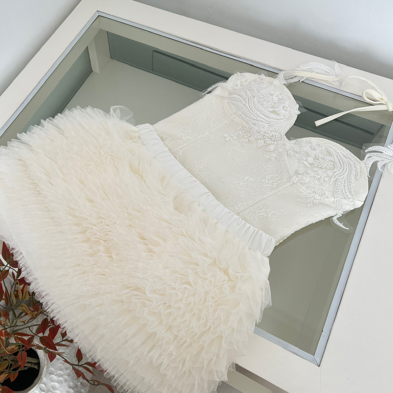 Lace Heavy Embellished Mesh Beaded Sequin Top & Skirt Set Women's Two-Piece