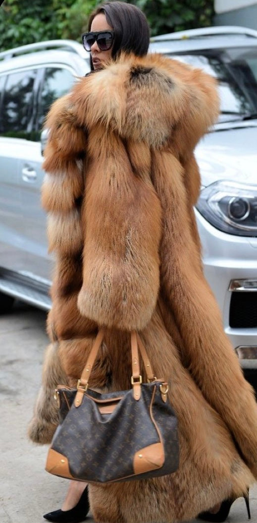 Long Hooded Fur Coat