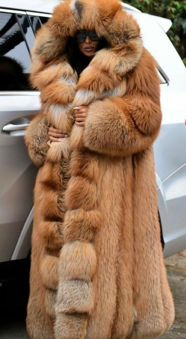 Long Hooded Fur Coat