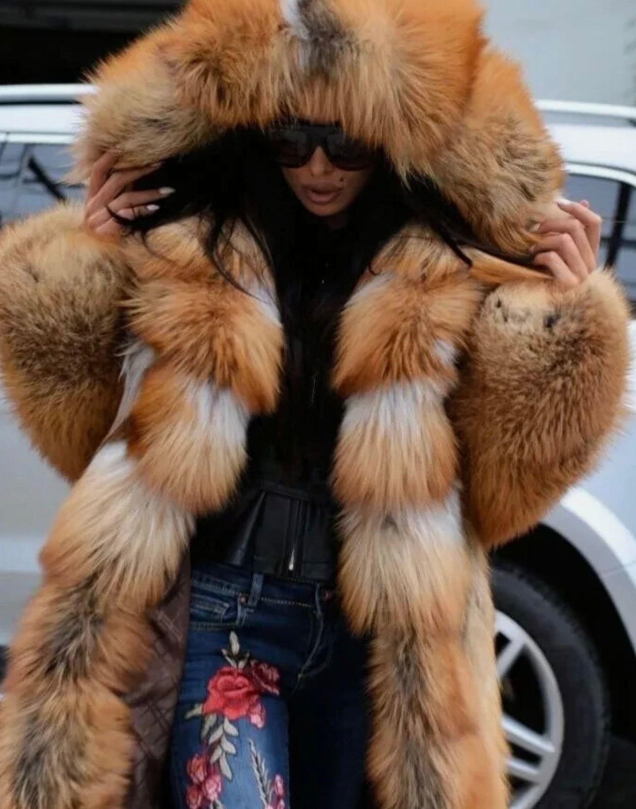 Long Hooded Fur Coat